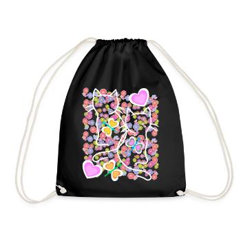 Spring Summer Cats Cat Butterflies - Drawstring Bag - black - Front