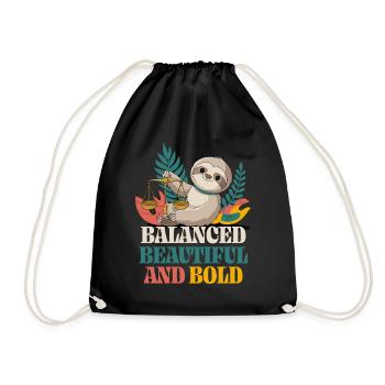 Libra Zodiac Sign Sloth: Balanced, Beautiful - Drawstring Bag - black - Front