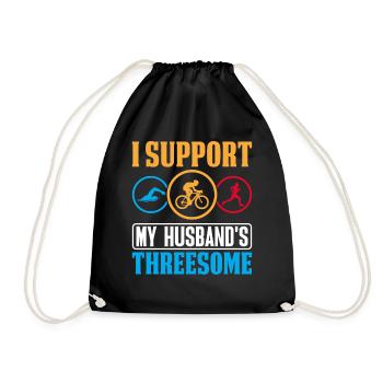 I Support My Husbands Threesome Retro Funny - Drawstring Bag - black - Front