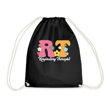 Respiratory Therapist Boho Flowers Funny - Drawstring Bag - black - Front