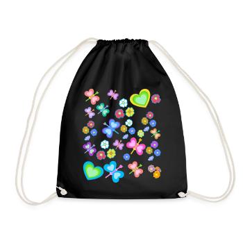 Spring Summer Kids Child Baby Butterflies - Drawstring Bag - black - Front