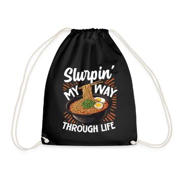 Sip my way through life ramen - Drawstring Bag - black - Front