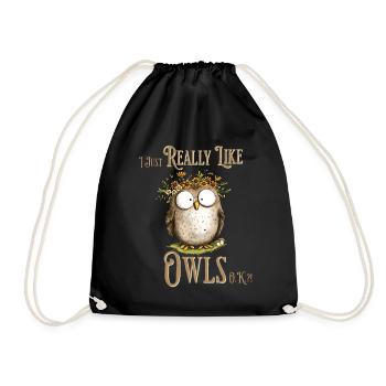 Eule mit Spruch I Really Like Owls - Turnbeutel - Schwarz - Vorne