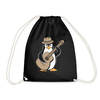 Cooler Pinguin Mit Gitarre Und Hut - Turnbeutel - Schwarz - Vorne