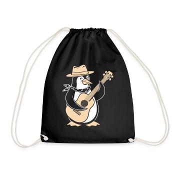 Lustiger Pinguin Mit Gitarre Und Hut Für Musikfans - Turnbeutel - Schwarz - Vorne