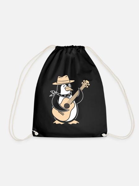 Funny penguin with guitar and hat for music fans - Drawstring Bag - black