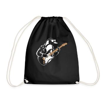 Cool Penguin with Guitar Design for - Drawstring Bag - black - Front