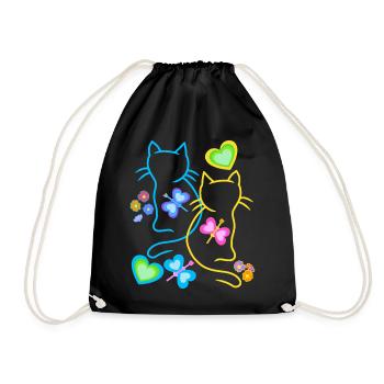 Spring Cats Retro 80s 90s Vintage Cats - Drawstring Bag - black - Front