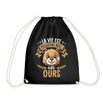 La vie est meilleure avec un ours - süßer Bär - Turnbeutel - Schwarz - Vorne