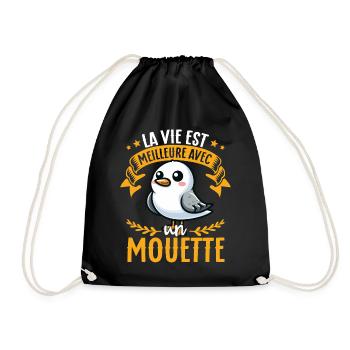 La vie est meilleure avec un mouette - cute seagull - Drawstring Bag - black - Front