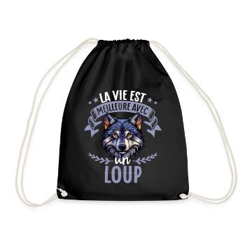 La vie est meilleure avec un loup - süßer Wolf - Turnbeutel - Schwarz - Vorne