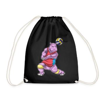 hippopotamus volleyball player volleyball - Drawstring Bag - black - Front
