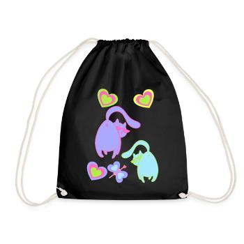 Retro Cats Cat 80s 90s Vintage Kitten Child - Drawstring Bag - black - Front