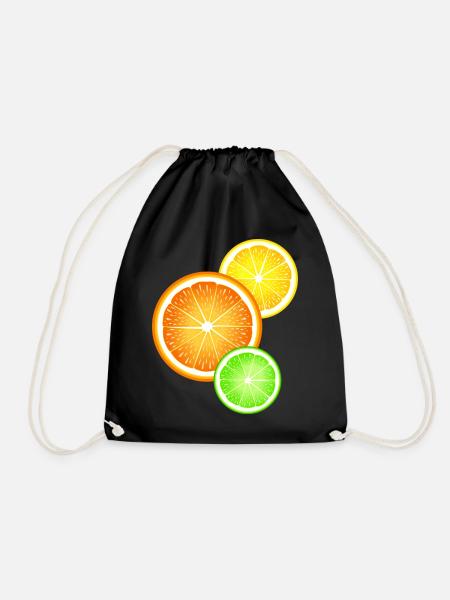 Citrus Fruits Orange Lemon Lime - Drawstring Bag - black