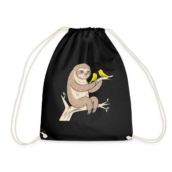 Cozy sloth with birds illustration - Drawstring Bag - black - Front
