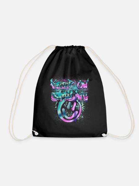 Glow in the Dark Smileys and Text - Drawstring Bag - black