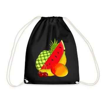 Fruit, melon, pineapple, mango, cherry, banana - Drawstring Bag - black - Front