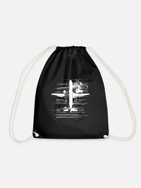 Flugzeug Zeichnung - Turnbeutel - Schwarz