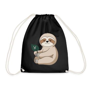 Cozy bull sloth with zodiac leaf - Drawstring Bag - black - Front