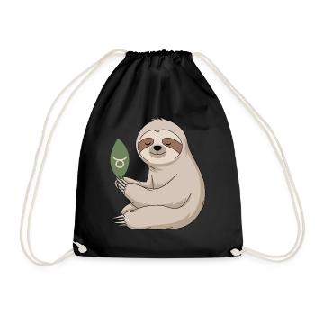 Confortable Taureau Zodiaque paresseux avec feuille - Sac de sport léger - noir - Devant