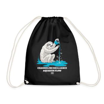 Aquarius Zodiac Sign Sloth Channeling - Drawstring Bag - black - Front