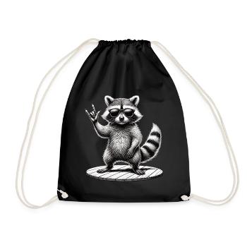 Rock-Waschbär – Cool und Wild - Turnbeutel - Schwarz - Vorne