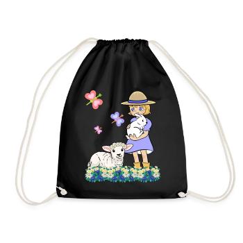 Children Child Girl Sheep Sheep Lamb Easter - Drawstring Bag - black - Front
