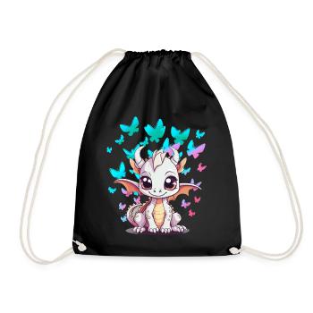 Drache Drachen Schmetterlinge Kinder Kind Baby - Turnbeutel - Schwarz - Vorne
