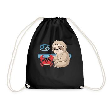 Cancer Zodiac Sign Sloth with Crab Friend - Drawstring Bag - black - Front