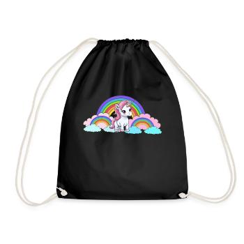 Regenbogen Einhorn Einhörner Pferd Pferde Kinder - Turnbeutel - Schwarz - Vorne