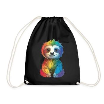 Buntes Regenbogen-Faultier - Geschenk Langschläfer - Turnbeutel - Schwarz - Vorne