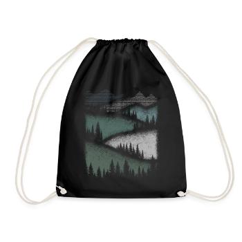 Nature Mountains Hiking Forest Minimalist Gift - Drawstring Bag - black - Front