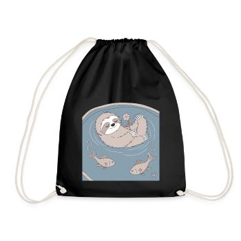 Cozy Pisces Zodiac Sign Sloth with Flower - Drawstring Bag - black - Front