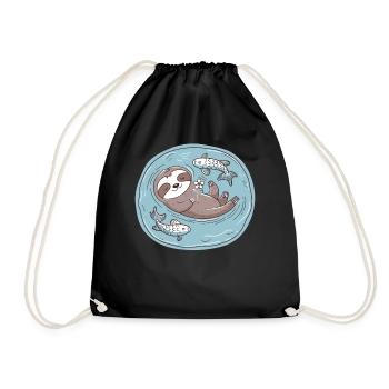 Pisces zodiac sign sloth with flowers and - Drawstring Bag - black - Front