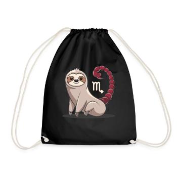 Scorpio Zodiac Sign Sloth Illustration With - Drawstring Bag - black - Front