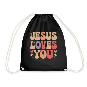 Jesus loves you Christian saying - Drawstring Bag - black - Front