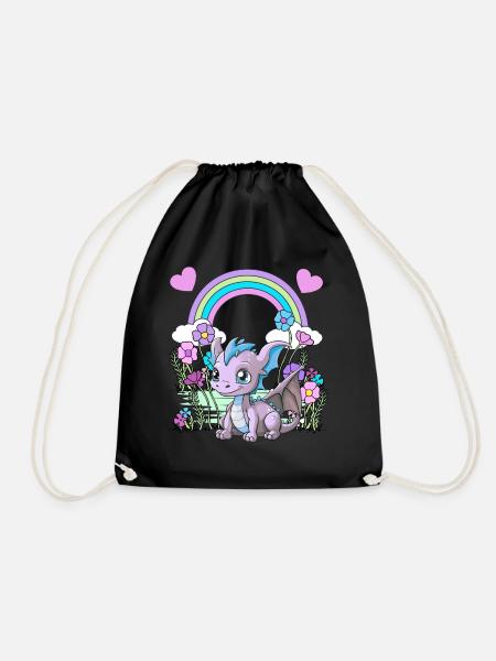 Drache Drachen Kinder Kind Regenbogen - Turnbeutel - Schwarz