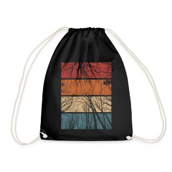 Wald Retro Natur Bäume Outdoor Wandern Geschenk - Turnbeutel - Schwarz - Vorne