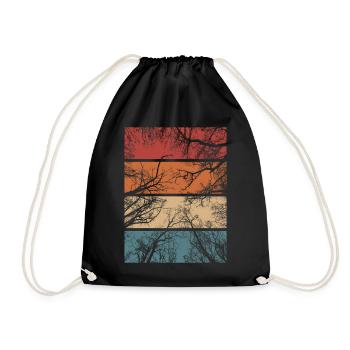 Wald Natur Retro Bäume Outdoor Wandern Geschenk - Turnbeutel - Schwarz - Vorne