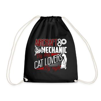 Aircraft Mechanic By Day Cat Lover by Night - Drawstring Bag - black - Front
