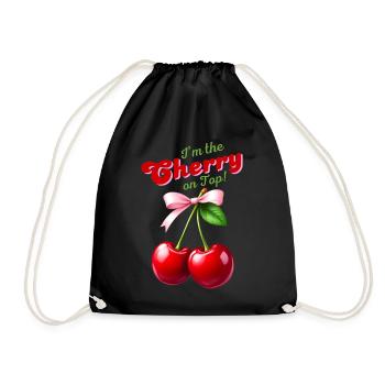 I'm the Cherry on Top - Kirschen mit rosa Schleife - Turnbeutel - Schwarz - Vorne