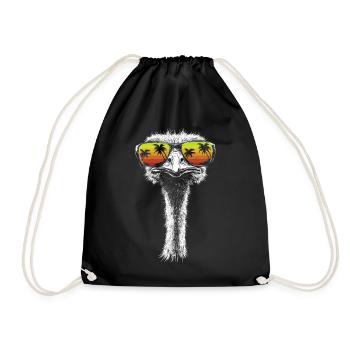 Strauß Sonnenbrille Vogel Palmen Geschenk Retro - Turnbeutel - Schwarz - Vorne