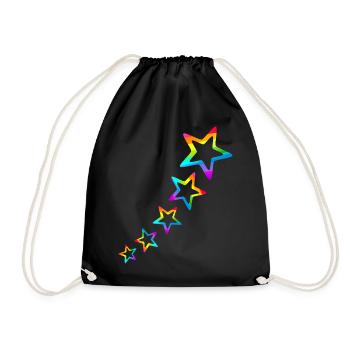 Stern bunte Sterne Regenbogen Farbverlauf - Turnbeutel - Schwarz - Vorne