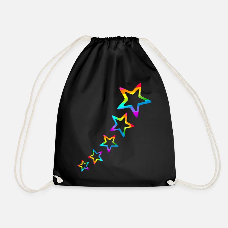 Stern bunte Sterne Regenbogen Farbverlauf - Turnbeutel - Schwarz
