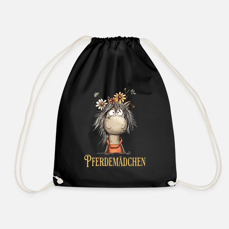 Pferdemädchen Pferd Mit Blumen Cartoon Humor - Turnbeutel - Schwarz