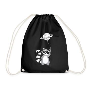 Playful escape with raccoon and planet balloon - Drawstring Bag - black - Front