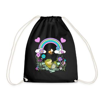 Frosch Frösche Kinder Kind - Turnbeutel - Schwarz - Vorne