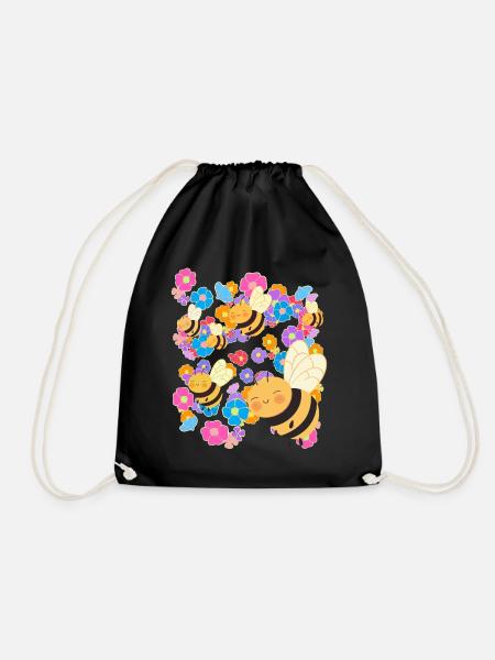 Biene Bienen Blume Blumen Sommer Kinder - Turnbeutel - Schwarz