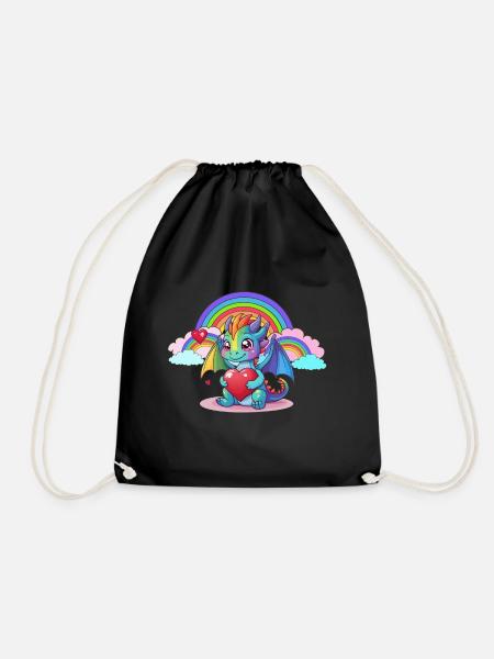 Drache Drachen Regenbogen Kinder Kind - Turnbeutel - Schwarz