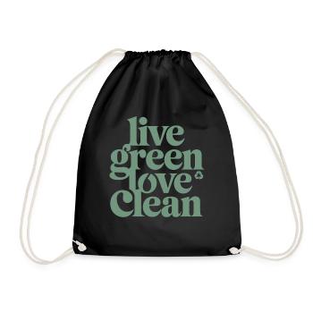 Live Green Love Clean Vegan Vegetarian - Drawstring Bag - black - Front